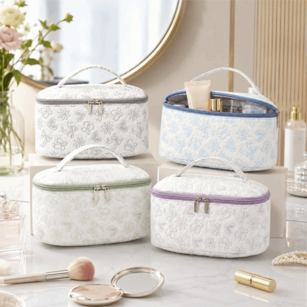 Cosmetic Bags - Nowa, pojemna kosmetyczka z kwiatowym wzorem,